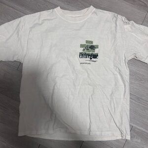 White Short-Sleeve Graphic Crewneck T-Shirt - Green/Navy Print